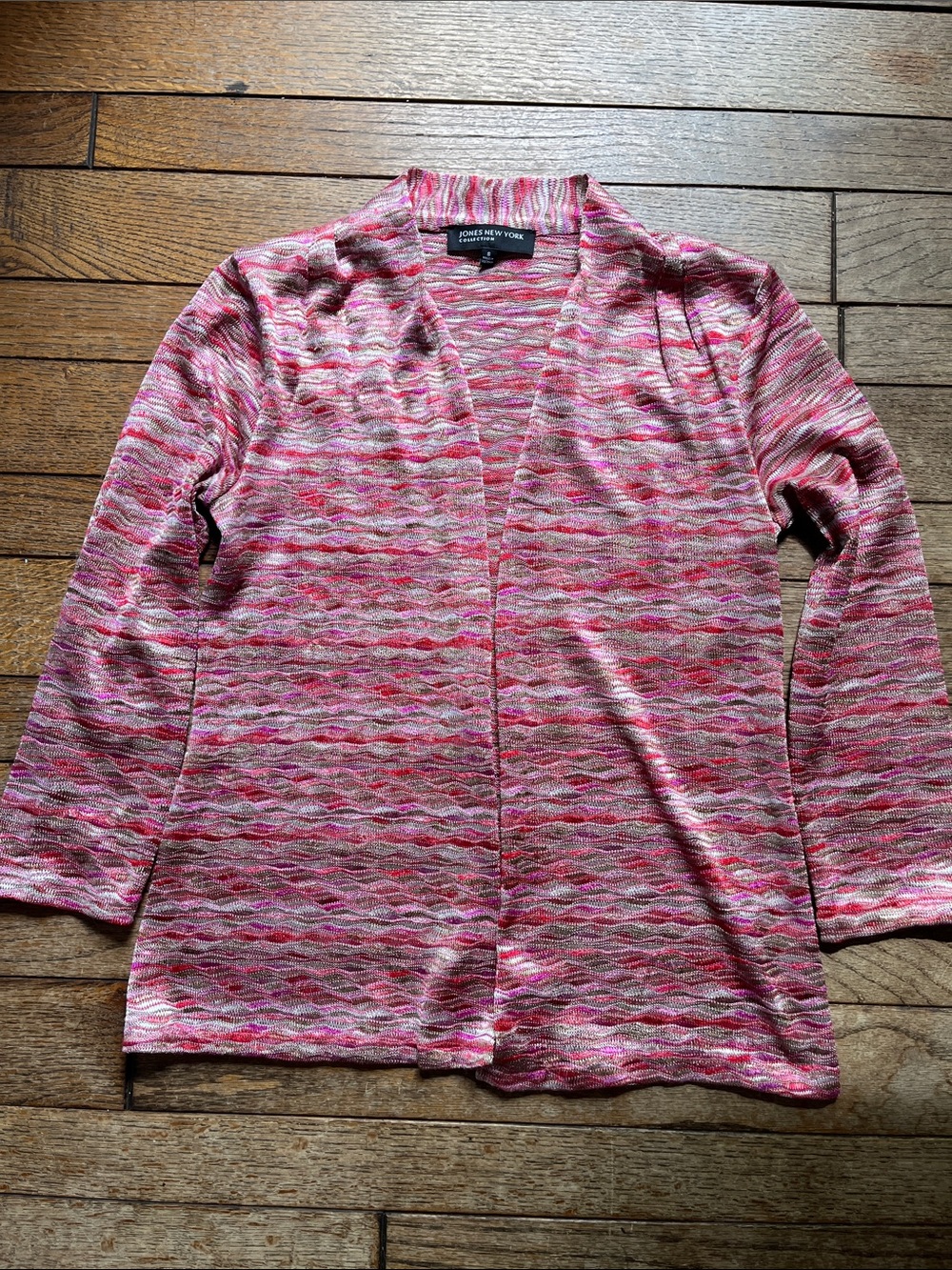 Jones New York Pink Multiwave Open Front Cardigan